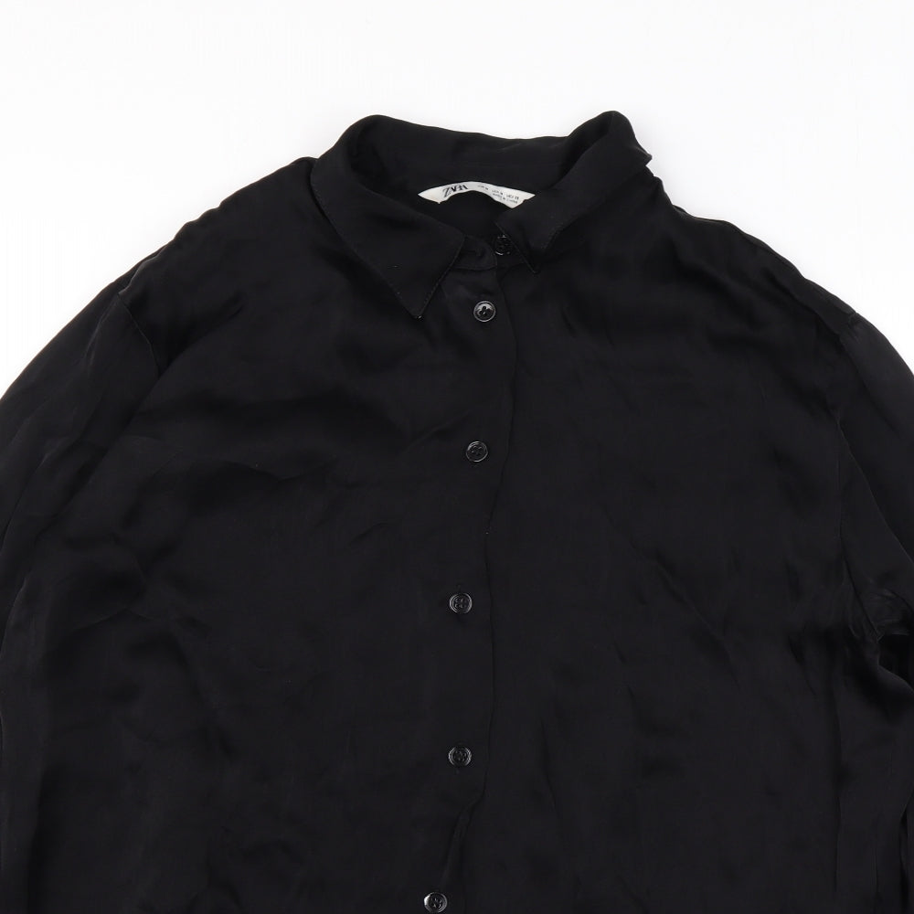 Zara Womens Black Viscose Basic Button-Up Size M Collared