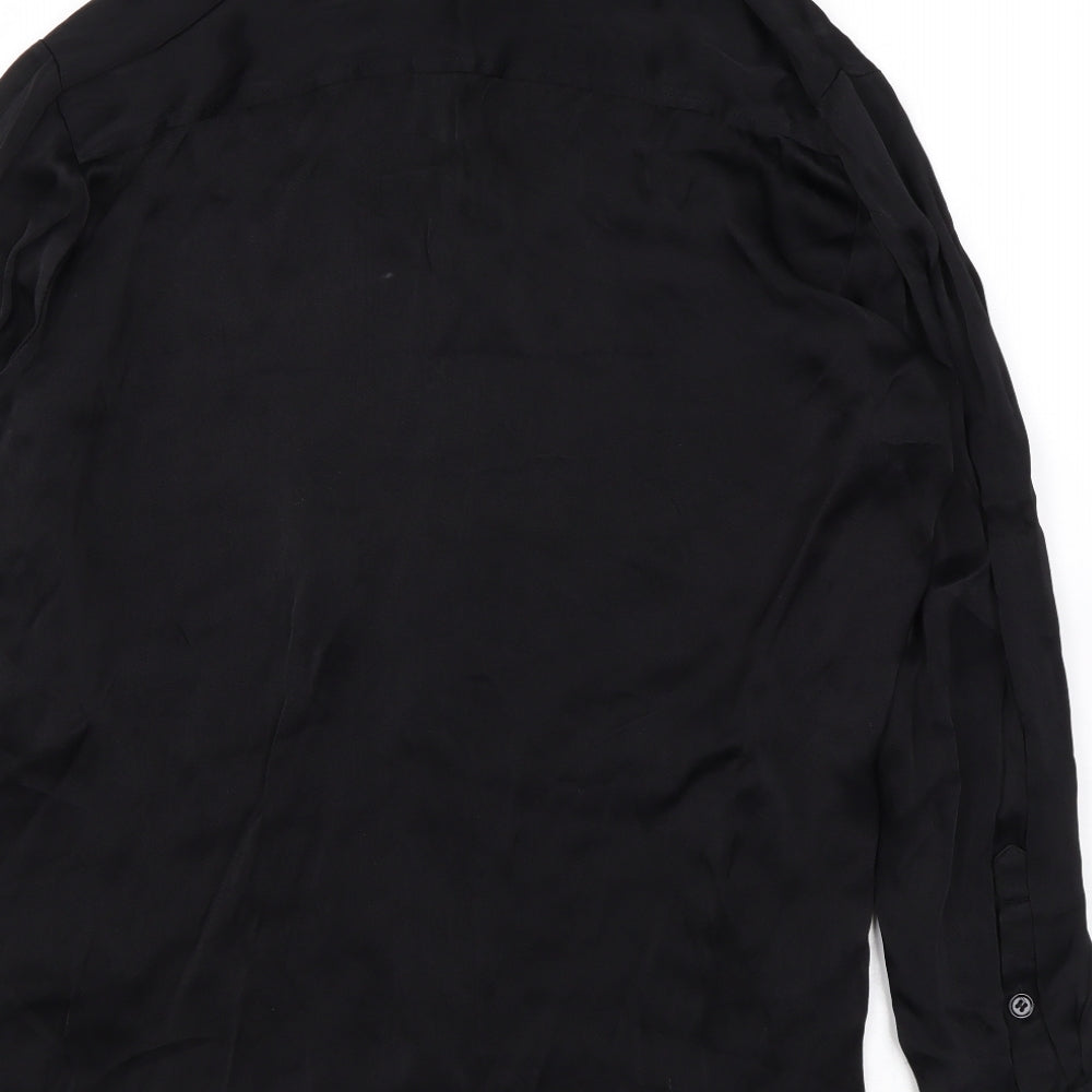 Zara Womens Black Viscose Basic Button-Up Size M Collared