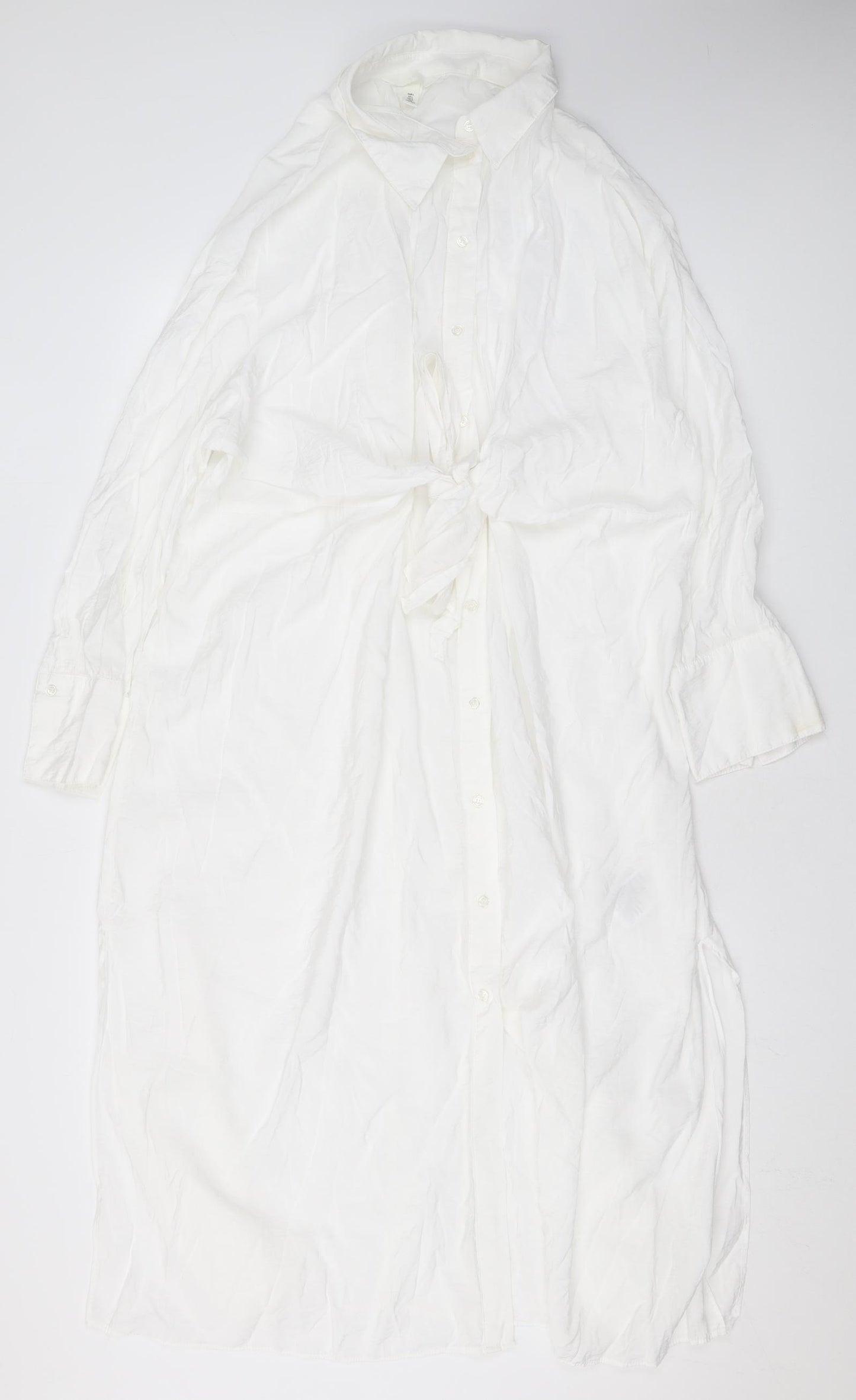 H&M Womens White Viscose Shirt Dress Size L Collared Button