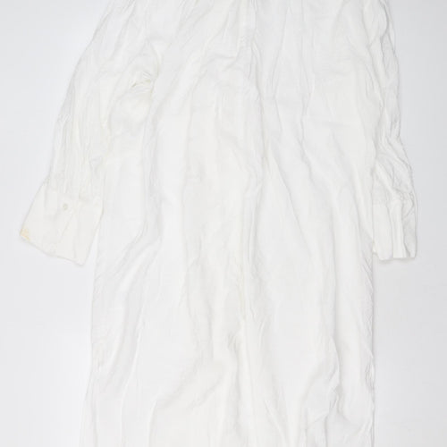 H&M Womens White Viscose Shirt Dress Size L Collared Button