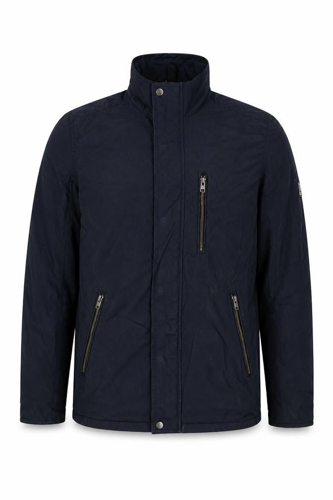Front view of Jack Wills men’s black rain coat coat, size M, zip