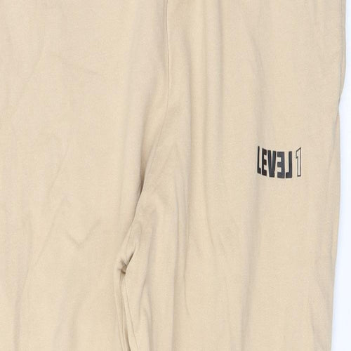 Level1 Mens Beige Cotton Jogger Trousers Size S L27 in Regular Drawstring