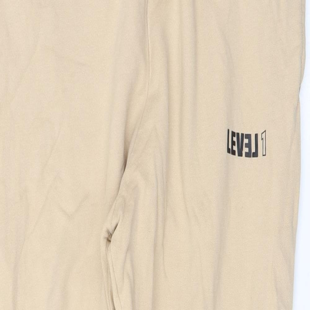 Level1 Mens Beige Cotton Jogger Trousers Size S L27 in Regular Drawstring