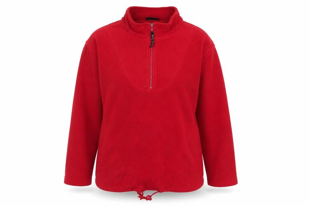 Front view of New Look women’s red polyester pullover sweatshirt, size S, zip