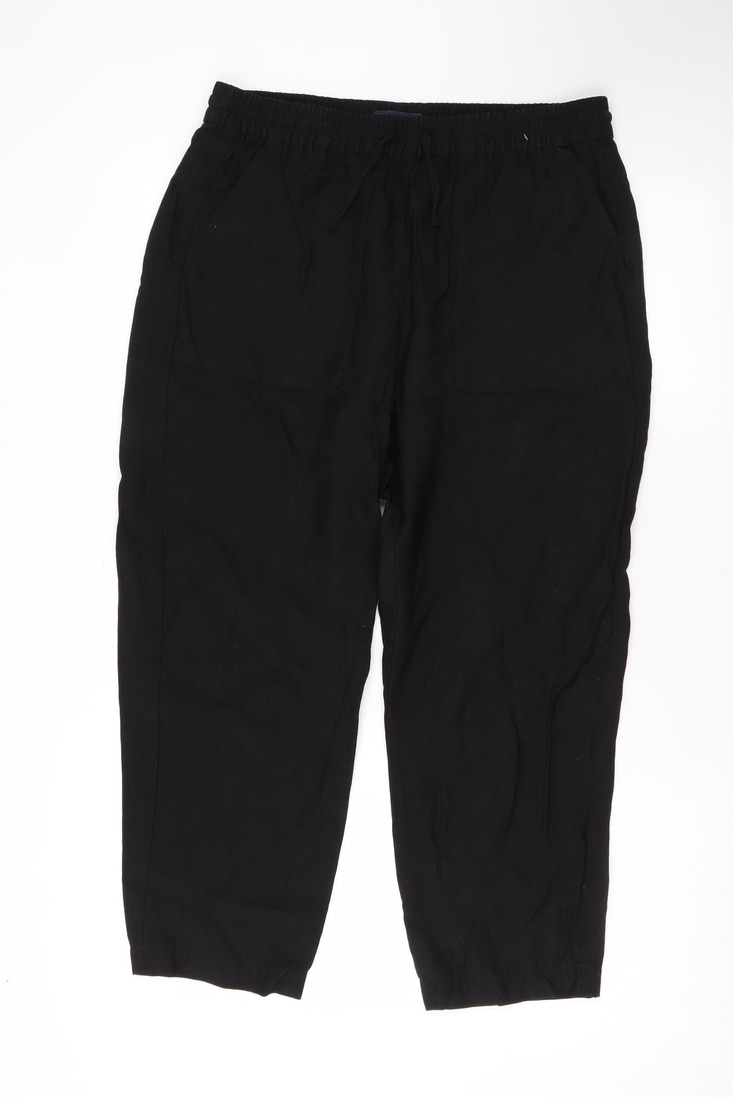 Marks and Spencer Womens Black Lyocell Cropped Trousers Size 14 L21 in Regular Drawstring