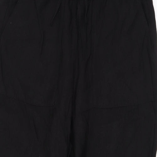 Marks and Spencer Womens Black Lyocell Cropped Trousers Size 14 L21 in Regular Drawstring