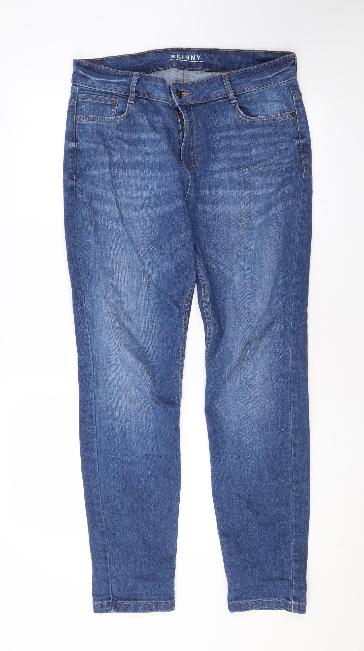 Marks and Spencer Womens Blue Cotton Skinny Jeans Size 14 L28 in Regular Zip