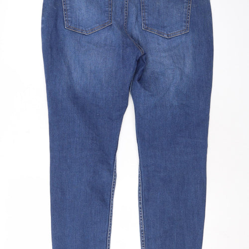 Marks and Spencer Womens Blue Cotton Skinny Jeans Size 14 L28 in Regular Zip
