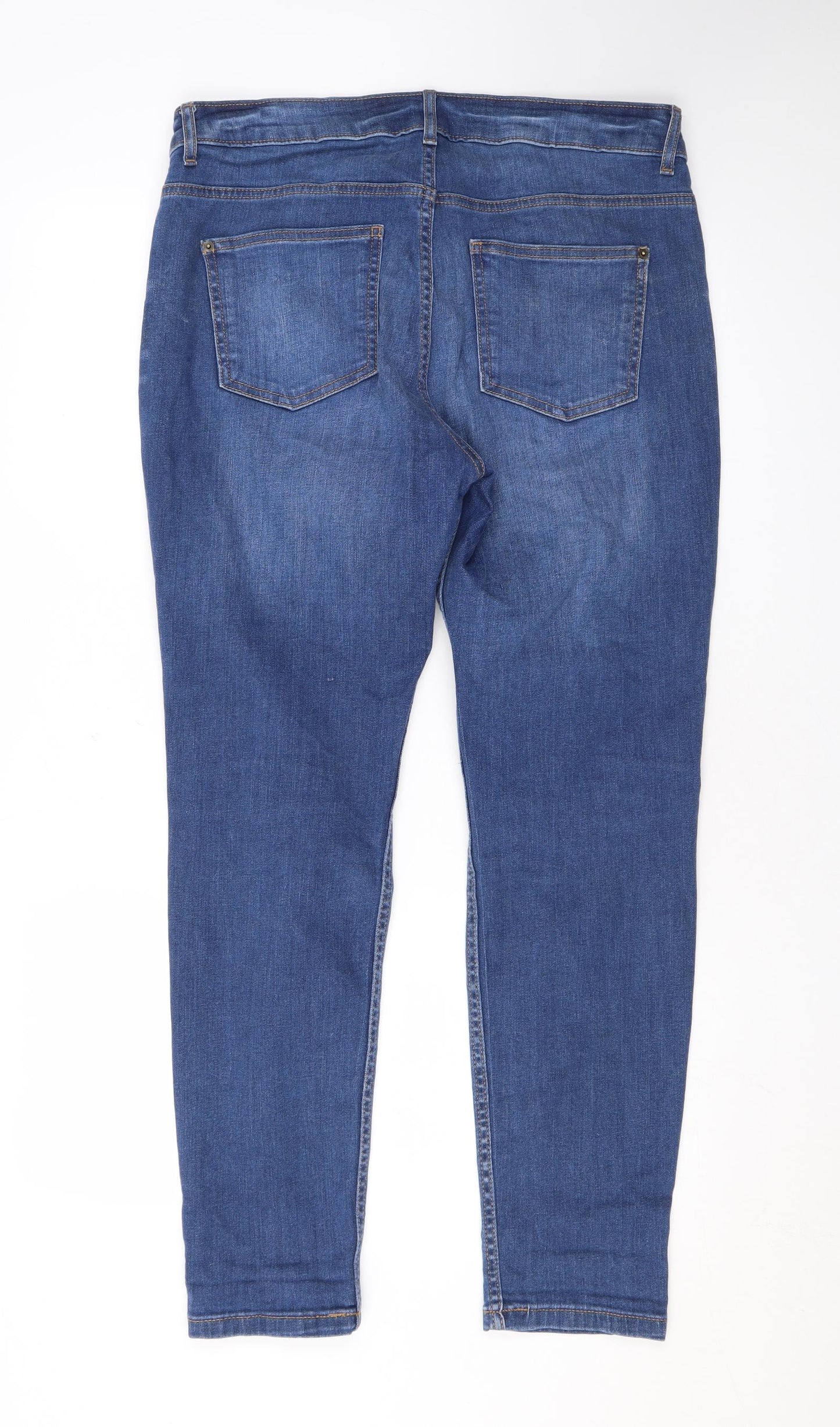 Marks and Spencer Womens Blue Cotton Skinny Jeans Size 14 L28 in Regular Zip