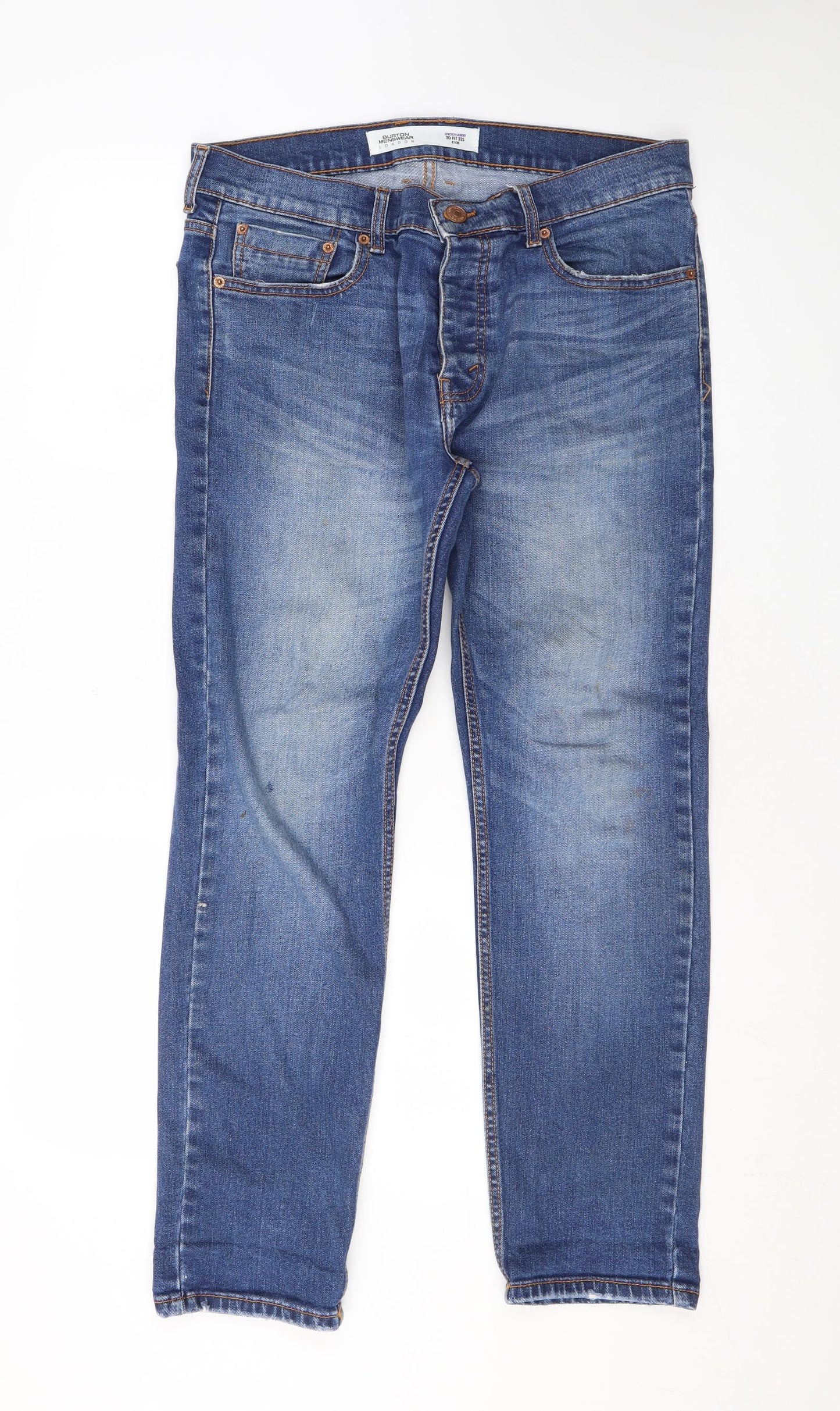 Burton Mens Blue Cotton Straight Jeans Size 32 in L26 in Regular Button