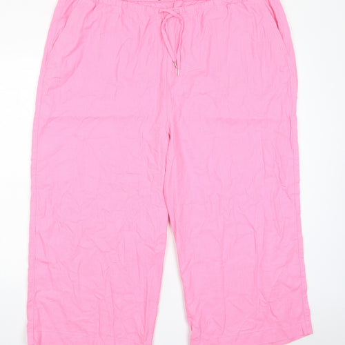Marks and Spencer Womens Pink Linen Trousers Size 24 L22 in Regular Drawstring - Pockets