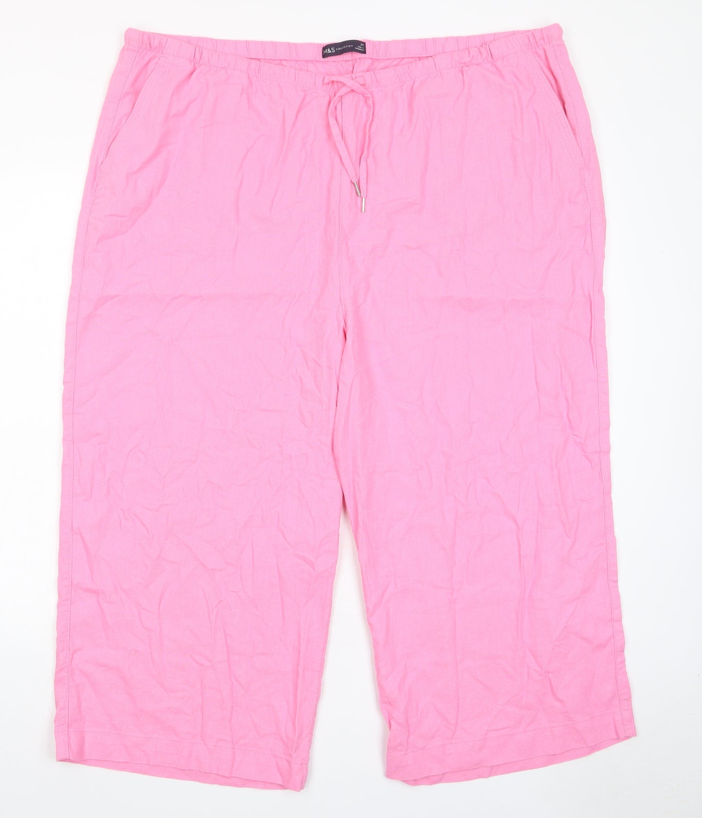 Marks and Spencer Womens Pink Linen Trousers Size 24 L22 in Regular Drawstring - Pockets