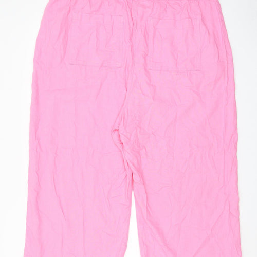 Marks and Spencer Womens Pink Linen Trousers Size 24 L22 in Regular Drawstring - Pockets