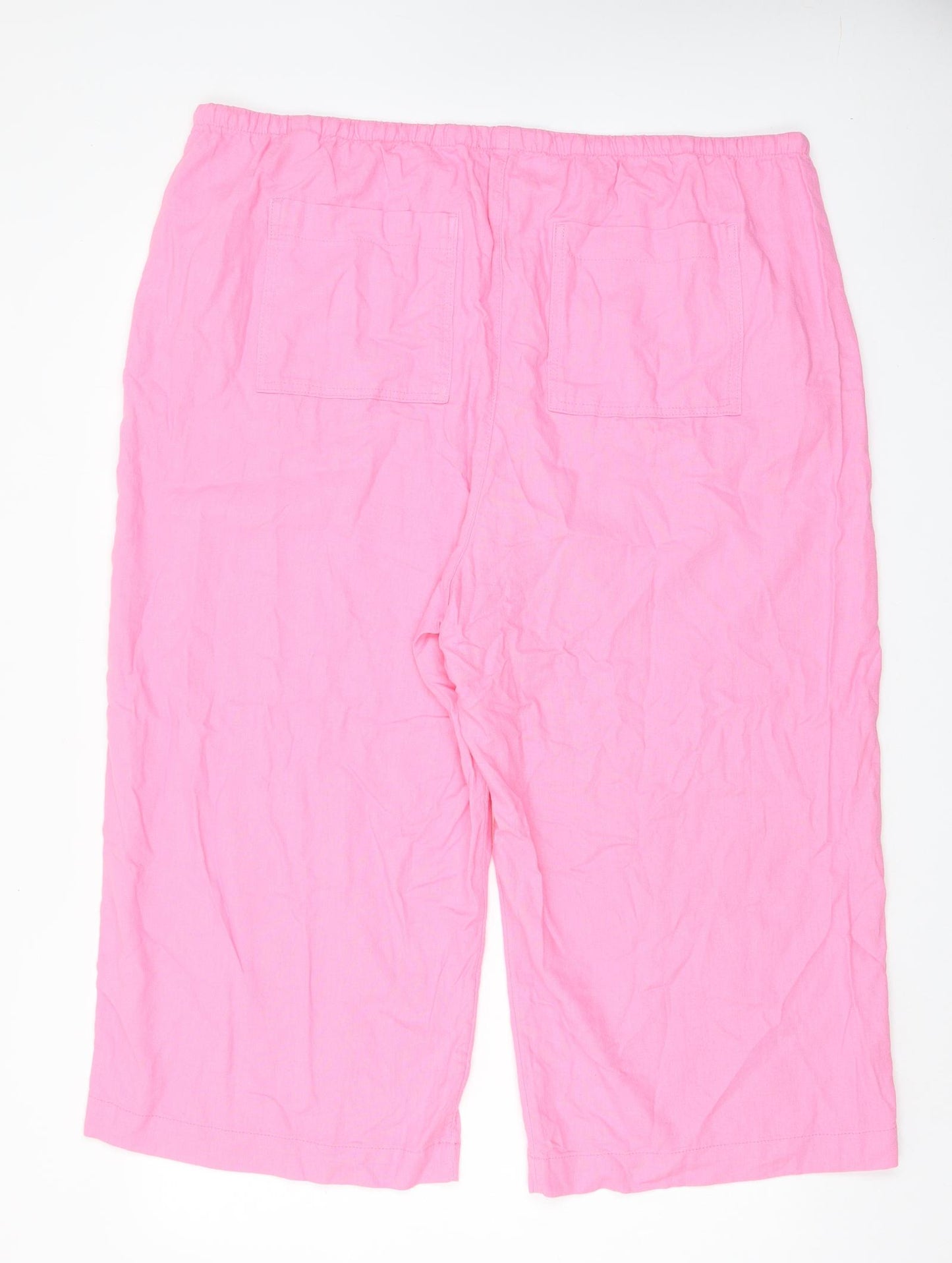 Marks and Spencer Womens Pink Linen Trousers Size 24 L22 in Regular Drawstring - Pockets