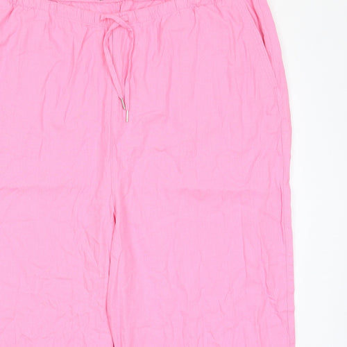 Marks and Spencer Womens Pink Linen Trousers Size 24 L22 in Regular Drawstring - Pockets