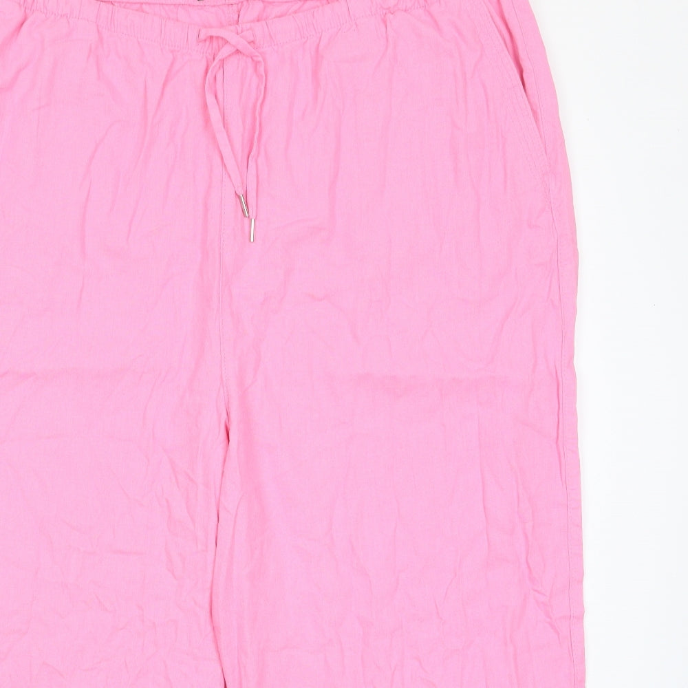 Marks and Spencer Womens Pink Linen Trousers Size 24 L22 in Regular Drawstring - Pockets