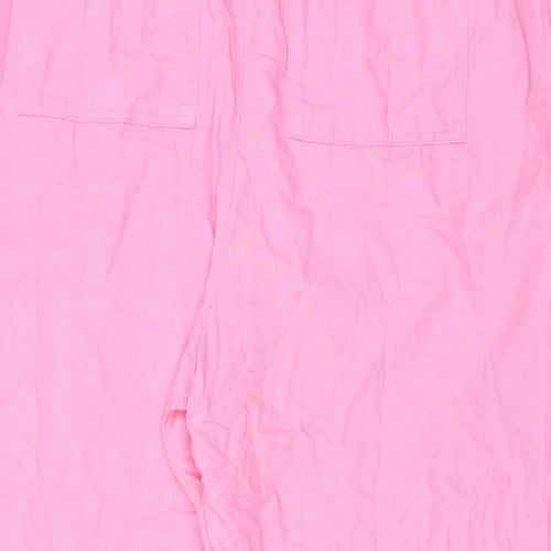 Marks and Spencer Womens Pink Linen Trousers Size 24 L22 in Regular Drawstring - Pockets