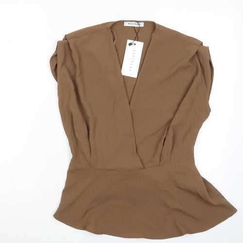 Neatrend Womens Brown Polyester Basic Blouse Size S V-Neck - Pleated, Belted