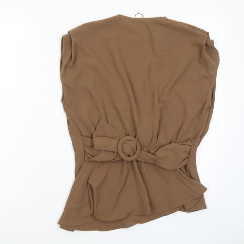 Neatrend Womens Brown Polyester Basic Blouse Size S V-Neck - Pleated, Belted