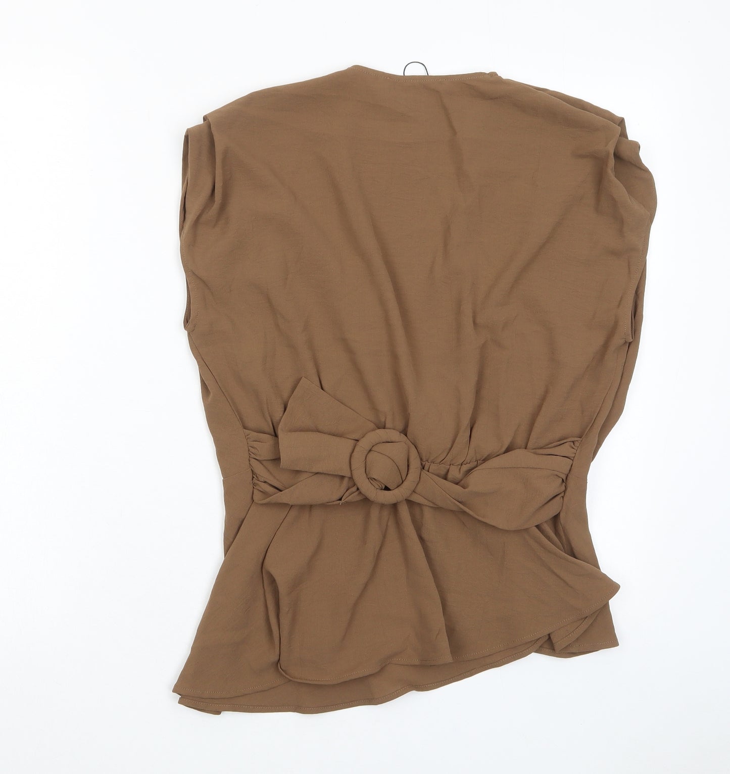 Neatrend Womens Brown Polyester Basic Blouse Size S V-Neck - Pleated, Belted