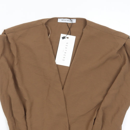 Neatrend Womens Brown Polyester Basic Blouse Size S V-Neck - Pleated, Belted