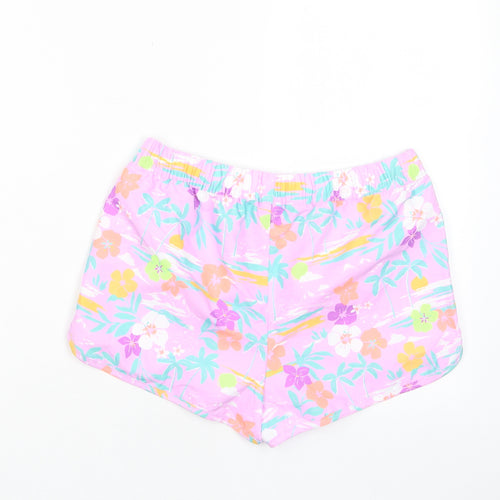 Marks and Spencer Girls Purple Floral Polyester Sweat Shorts Size 11-12 Years Regular Drawstring - Swim shorts
