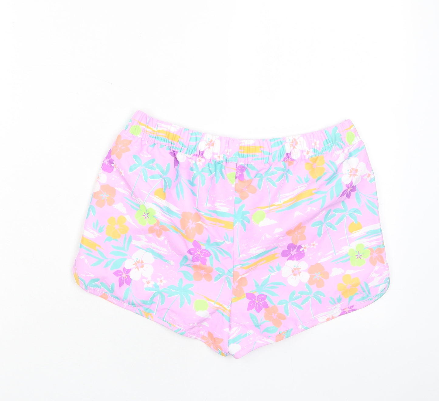 Marks and Spencer Girls Purple Floral Polyester Sweat Shorts Size 11-12 Years Regular Drawstring - Swim shorts