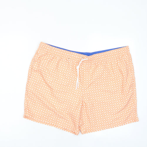 Marks and Spencer Mens Orange Geometric Polyester Sweat Shorts Size 2XL L6 in Regular Drawstring - Swim shorts, Pockets, Elastic Waist