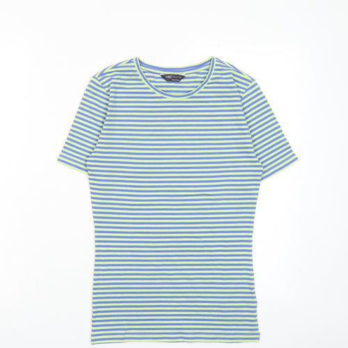 Marks and Spencer Womens Green Striped Cotton Basic T-Shirt Size 6 Collared