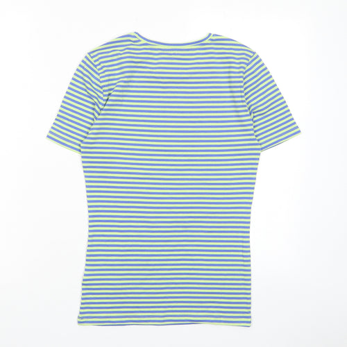 Marks and Spencer Womens Green Striped Cotton Basic T-Shirt Size 6 Collared