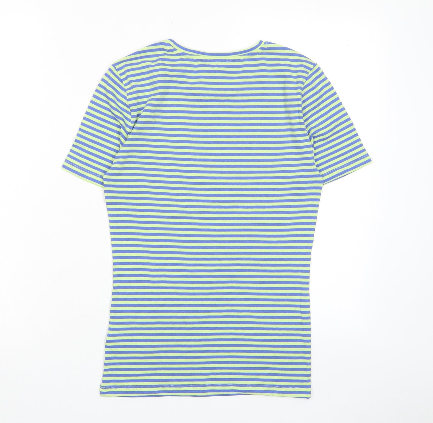 Marks and Spencer Womens Green Striped Cotton Basic T-Shirt Size 6 Collared
