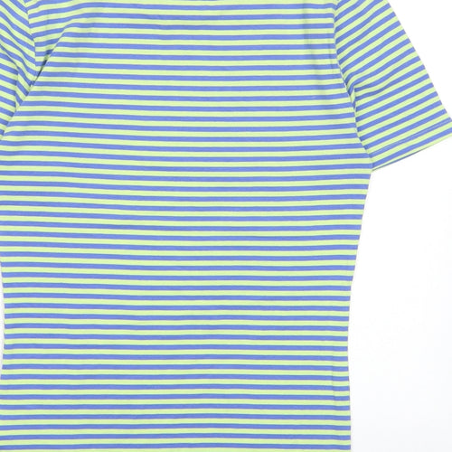 Marks and Spencer Womens Green Striped Cotton Basic T-Shirt Size 6 Collared