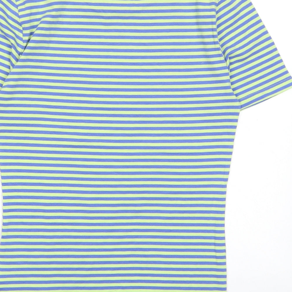 Marks and Spencer Womens Green Striped Cotton Basic T-Shirt Size 6 Collared