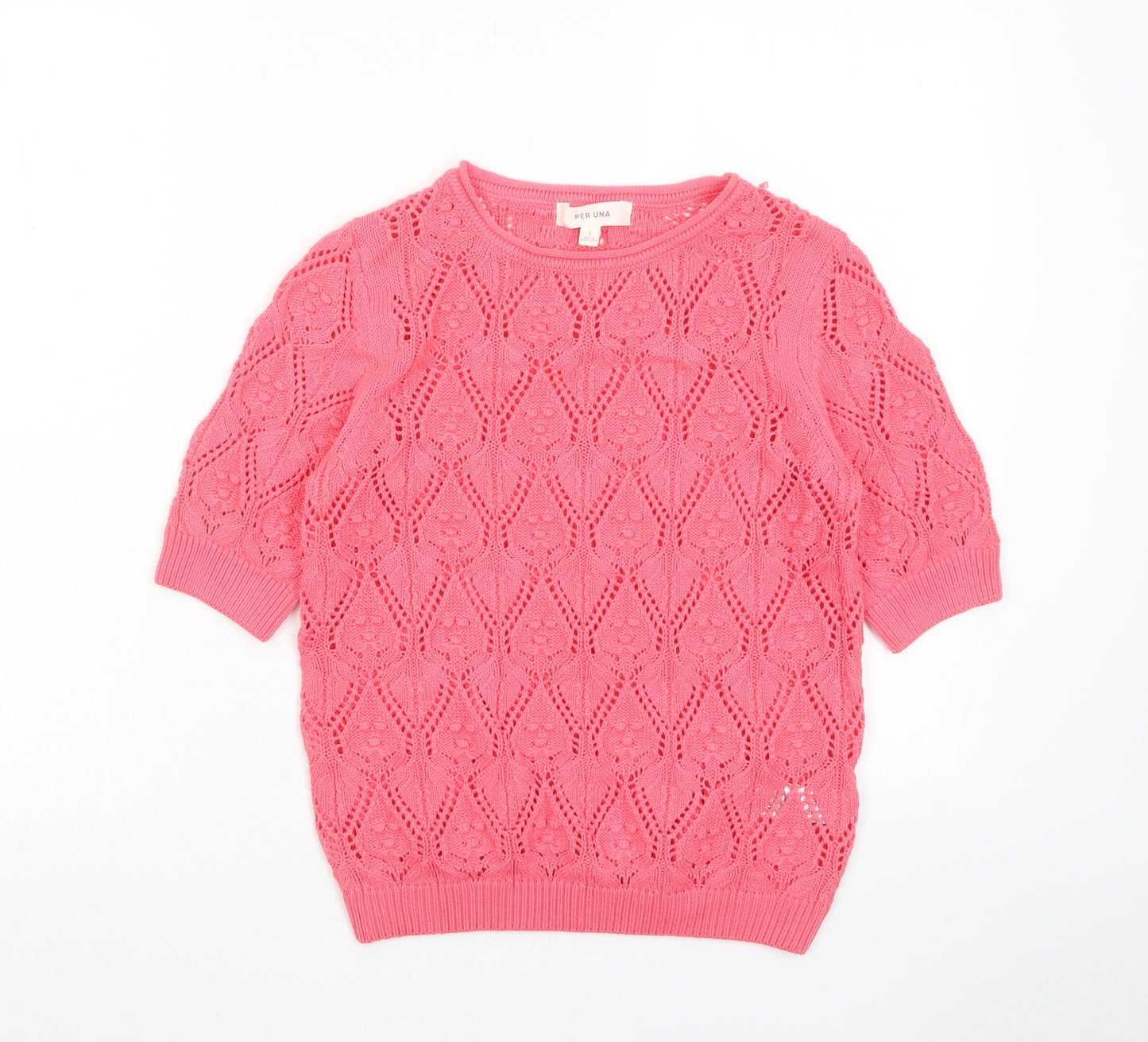 Per Una Womens Pink Crew Neck Cotton Pullover Jumper Size S