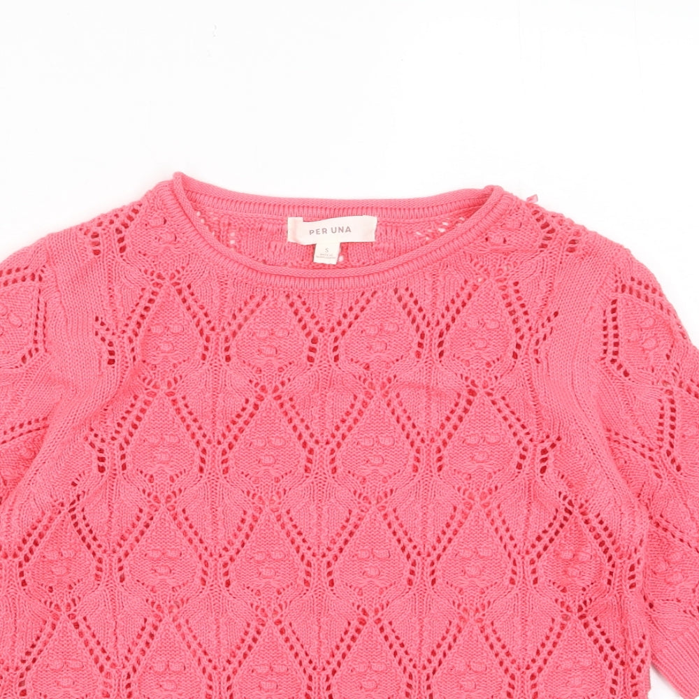 Per Una Womens Pink Crew Neck Cotton Pullover Jumper Size S