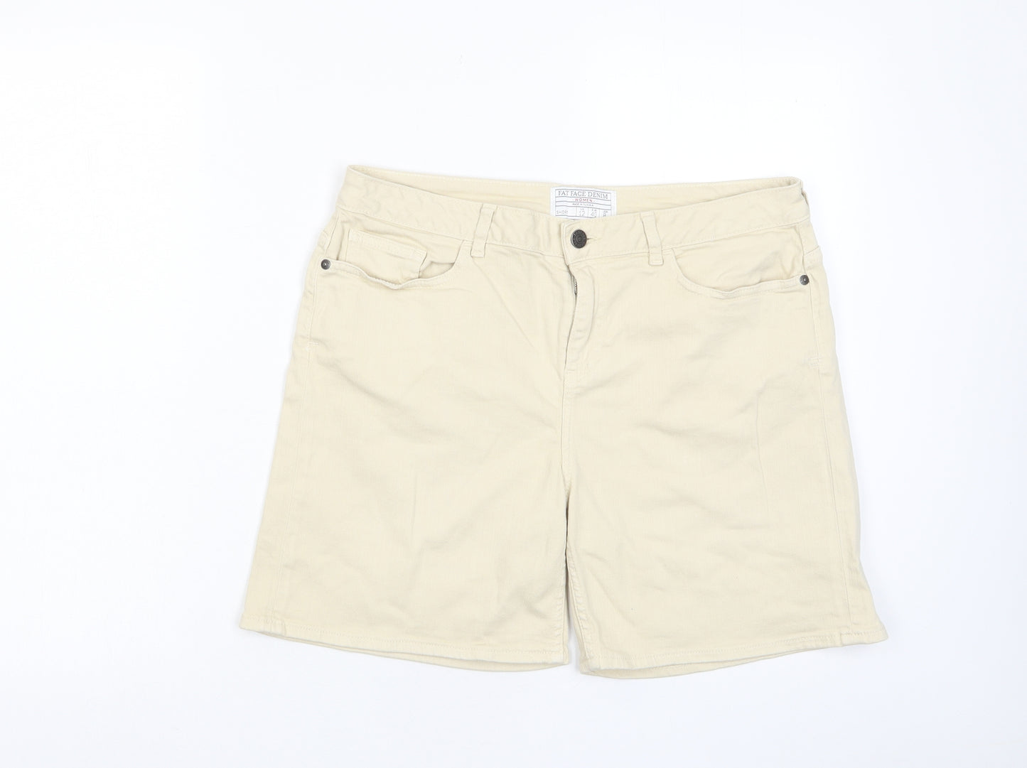 Fat Face Womens Beige Cotton Bermuda Shorts Size 12 L6 in Regular Zip - Pockets