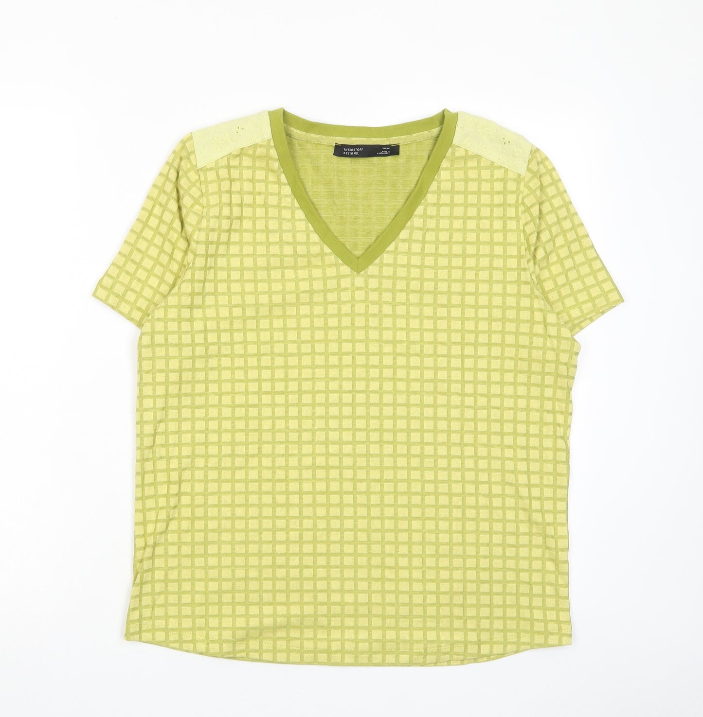 Intersoft Designs Womens Green Polyester Basic T-Shirt Size M V-Neck - Embroidered