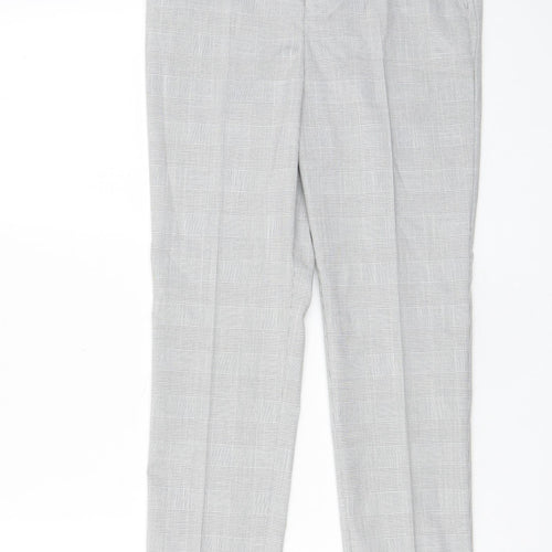 Marks and Spencer Boys Grey Plaid Polyester Dress Pants Trousers Size 11-12 Years L26 in Regular Hook & Eye - Pockets