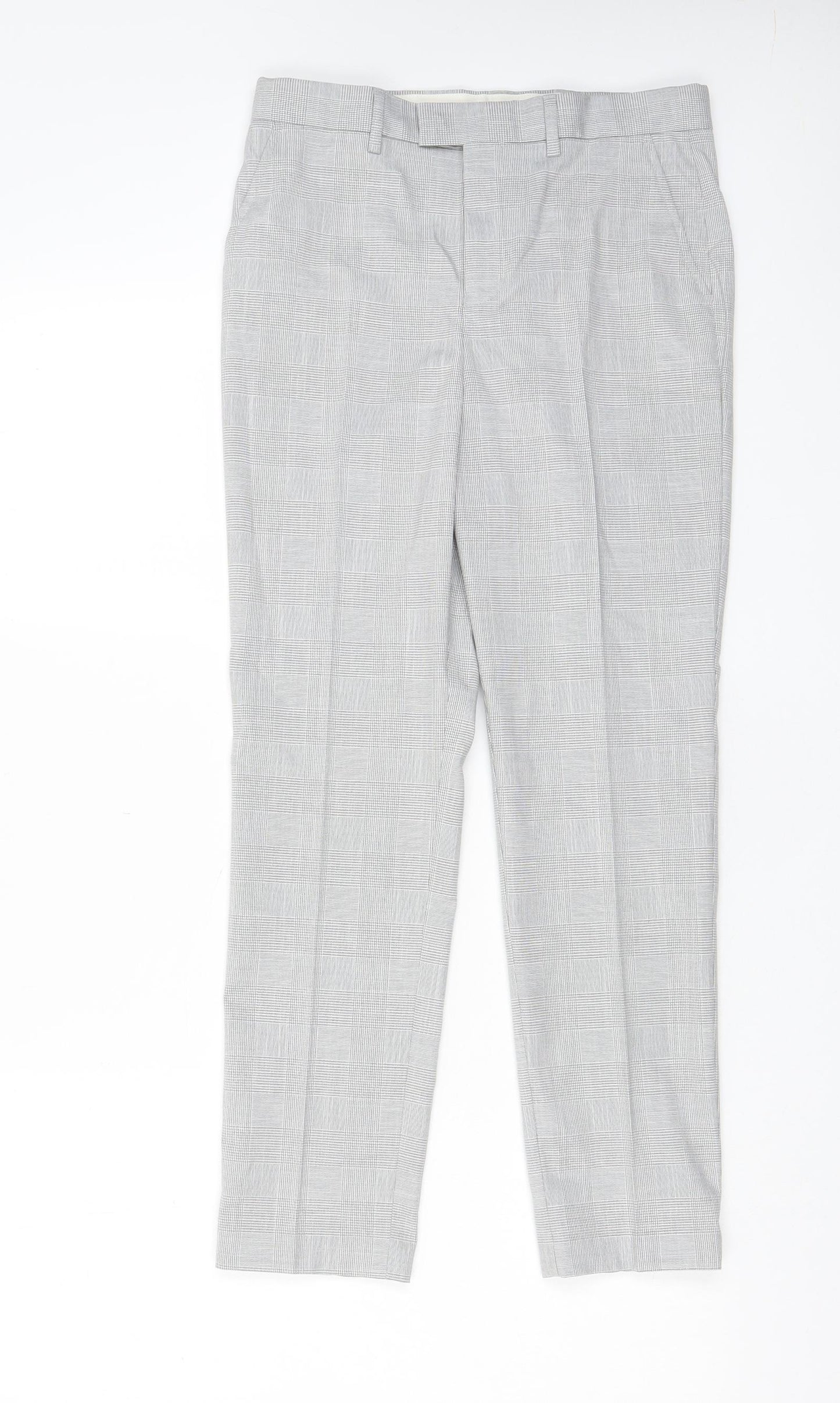 Marks and Spencer Boys Grey Plaid Polyester Dress Pants Trousers Size 11-12 Years L26 in Regular Hook & Eye - Pockets