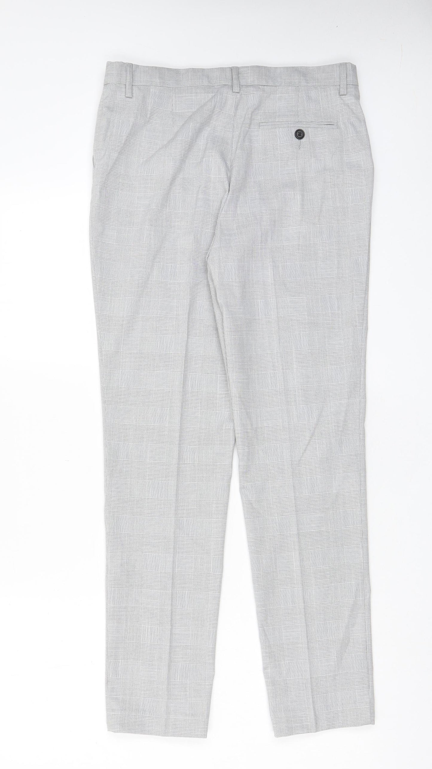 Marks and Spencer Boys Grey Plaid Polyester Dress Pants Trousers Size 11-12 Years L26 in Regular Hook & Eye - Pockets