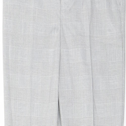 Marks and Spencer Boys Grey Plaid Polyester Dress Pants Trousers Size 11-12 Years L26 in Regular Hook & Eye - Pockets