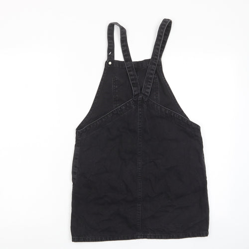 New Look Girls Black Cotton Pinafore/Dungaree Dress Size 12 Years Square Neck Button - Pocket