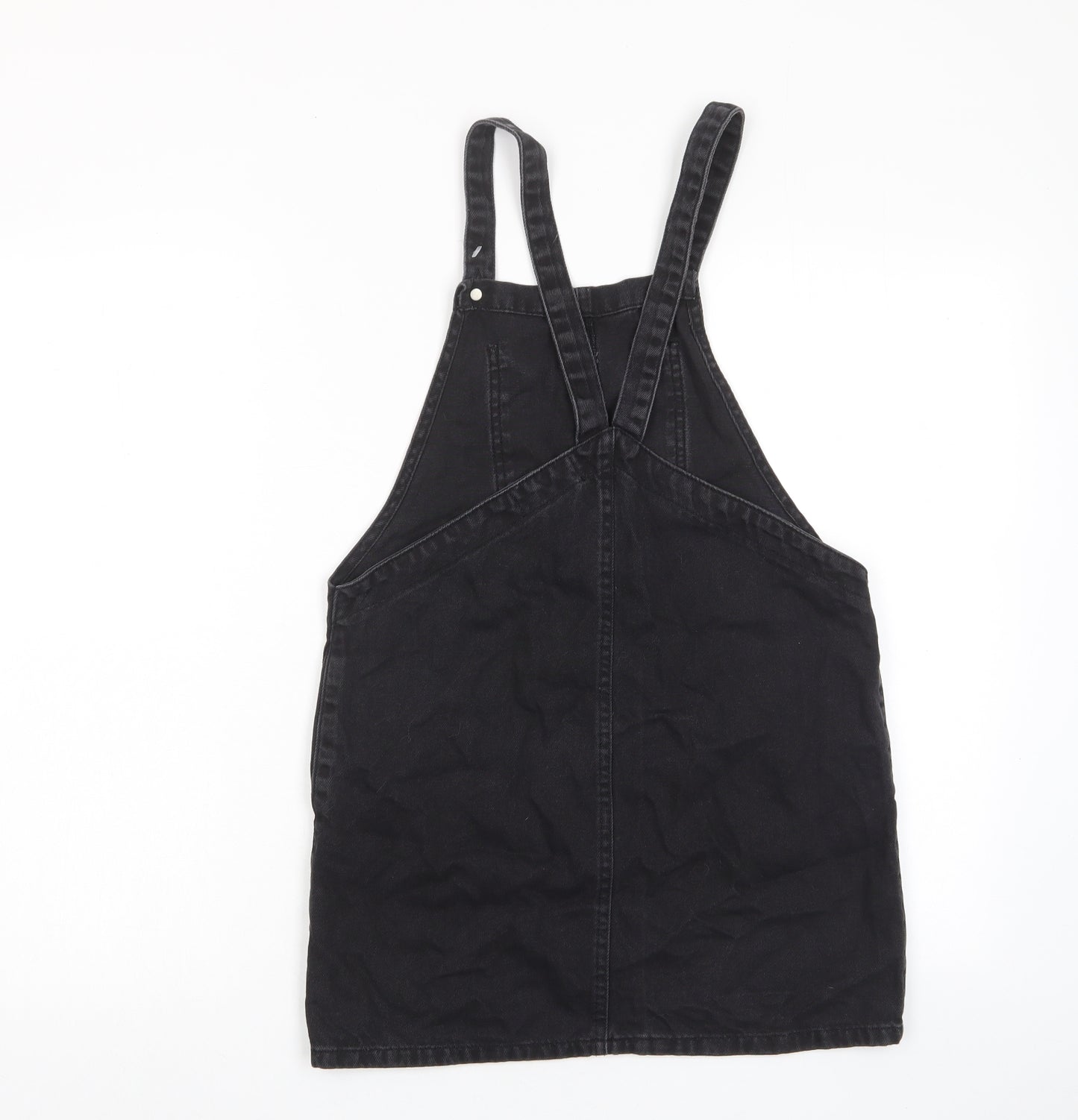 New Look Girls Black Cotton Pinafore/Dungaree Dress Size 12 Years Square Neck Button - Pocket