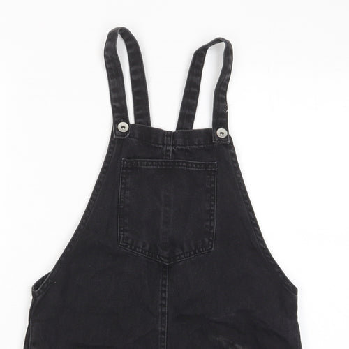 New Look Girls Black Cotton Pinafore/Dungaree Dress Size 12 Years Square Neck Button - Pocket