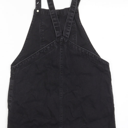 New Look Girls Black Cotton Pinafore/Dungaree Dress Size 12 Years Square Neck Button - Pocket