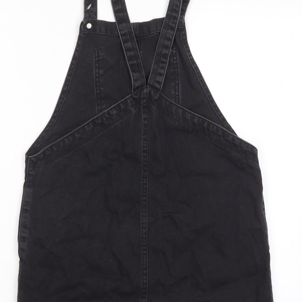 New Look Girls Black Cotton Pinafore/Dungaree Dress Size 12 Years Square Neck Button - Pocket