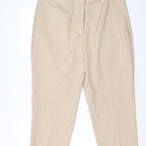 Marks and Spencer Womens Beige Cotton Trousers Size 20 L21 in Regular Hook & Eye - Pockets, Elastic waist