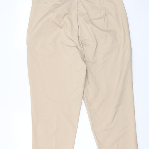 Marks and Spencer Womens Beige Cotton Trousers Size 20 L21 in Regular Hook & Eye - Pockets, Elastic waist