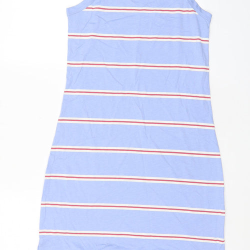 Marks and Spencer Womens Blue Striped Cotton Tank Dress Size S Crew Neck Pullover