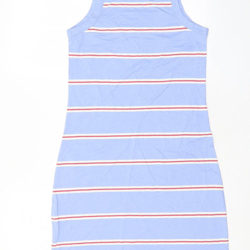 Marks and Spencer Womens Blue Striped Cotton Tank Dress Size S Crew Neck Pullover